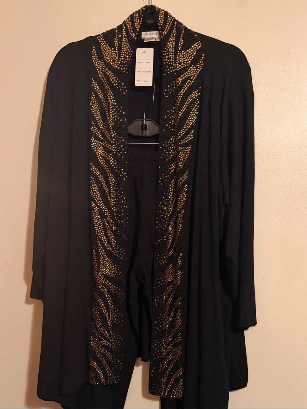 NWT Gard Black & Gold Rhinestone Embellished 2-Piece Cardigan & Pant Set XL